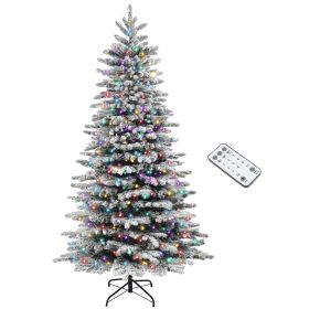 HOMCOM 7.5ft Snow Flocked Artificial Christmas Tree, Pre-Lit Christmas Tree with 500 LED Lights and 1264 Branch Tips, Green