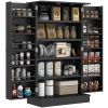 HOMCOM Freestanding Kitchen Pantry Cabinet, Kitchen Cabinet with 12 Door Shelves, Double Doors, 5-tier Shelving, Black