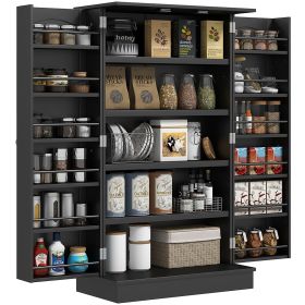 HOMCOM Freestanding Kitchen Pantry Cabinet, Kitchen Cabinet with 12 Door Shelves, Double Doors, 5-tier Shelving, Black