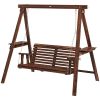 Outsunny Dual-Seater Garden Swing Bench with Frame & Auxiliary Tables, Weathered Look for Outdoor Areas|