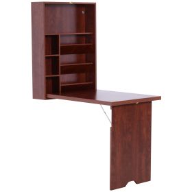 HOMCOM Convertible Fold Desk Wall Mounted Floating Computer Table Mahogany for Home Office