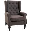 HOMCOM Dark Brown Button-Tufted Accent Chair with Round Armrests, Wood Legs for Living Room