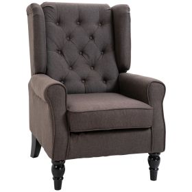 HOMCOM Dark Brown Button-Tufted Accent Chair with Round Armrests, Wood Legs for Living Room