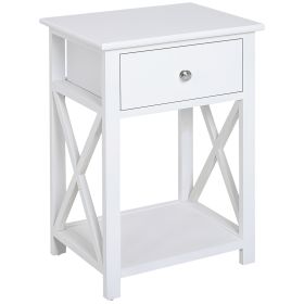 HOMCOM Modern Accent Table, Flat White, with Drawer, Shelf, for Bedroom, Living Room