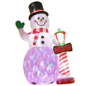 HOMCOM 8ft Christmas Inflatable Decoration, Snowman with North Pole Sign, Blow-Up Yard Decor with LED Rotating Lights