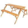 2-in-1 Transforming Interchangeable Picnic Table Wooden Table Bench Set Outdoor