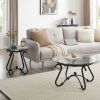 2-Piece Coffee Table Set, Tempered Glass Surface& Sturdy Metal Frame, Coffee Table with End Side Table, Round Small Side Table Sets for Living Room