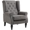 HOMCOM Button-Tufted Accent Chair Dark Gray with Round Armrests & Wood Legs for Living Room