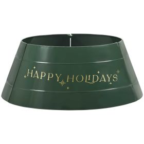 HOMCOM Metal Christmas Tree Collar 26 Inch Festive Xmas Tree Skirt Decoration Green 3 Panels Holiday Decor