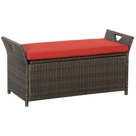 Outsunny Patio Wicker Storage Bench Red 27 Gallon Outdoor PE Rattan Furniture Large Capacity Footstool Rectangle Box