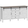 HOMCOM 59" Buffet Cabinet, Farmhouse Sideboard with Thick Top, 2 Barn Doors, 4 Drawers and 2 Adjustable Shelves, White