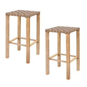 Bar Stools Set of 2, 27.6inch Metal Counter Height Bar Stools with Footrest, Hand-Made Drawstring Tall Bar Chairs for Kitchen, Island, Dining Room