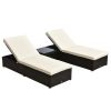 Outsunny Outdoor Lounge Chairs Set of 2 with 5-Level Angles Adjust Backrest, Thick Cushions, & Matching Table, for Pool Side, Cream White