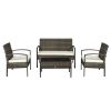 Outsunny Rattan Wicker 4-Piece Patio Furniture Set with Table Chairs Conversation Set Cream White