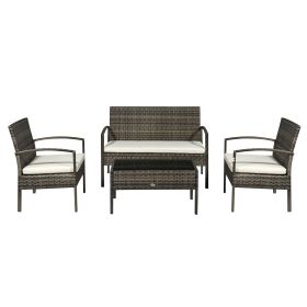 Outsunny Rattan Wicker 4-Piece Patio Furniture Set with Table Chairs Conversation Set Cream White