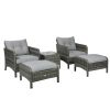 Outsunny 5-Piece Gray Rattan Wicker Lounge Chair Set Outdoor Patio Conversation with Cushions Chairs Ottomans & Glass Table