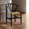 Black Wooden 2pc Side Chairs Dining Room Furniture Kitchen Dining Chair Woven Rope Seat Modern Style