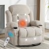 Swinging recliner massage heated sofa, with USB and 2 cup holders in side pockets, (BEIGE )