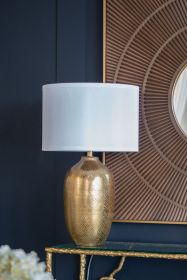 D15x25.7" Round Aluminum Sheet Gold Table Lamp with White Fabric Shade (Lamp Shade Assembly Required)