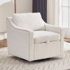 011-Teddy Fabric 360° Swivel Accent Chair with Upholstered,One Back Pillow,Armrest with Rivets Craftsmanship