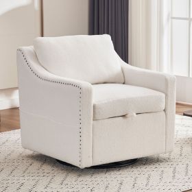 011-Teddy Fabric 360° Swivel Accent Chair with Upholstered,One Back Pillow,Armrest with Rivets Craftsmanship