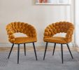 Orange Modern chair(set of 2 ) with golden color iron tube legs, soft cushions and comfortable backrest, suitable for dining room, living room, cafe