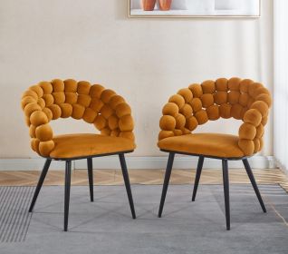 Orange Modern chair(set of 2 ) with golden color iron tube legs, soft cushions and comfortable backrest, suitable for dining room, living room, cafe