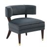 Elegant Style Accent Chair Dark Gray Velvet Upholstery Barrel-Back Solid Wood Luxury Living Room Furniture 1pc