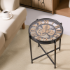 Industrial Style Mechanical Clock Coffee Table, Side Table, Glass Metal End table for living room, bedroom, Office