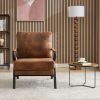 Mid-Century Modern Chair Upholstered Lounge Arm Chair with Iron Frame and Thicker Cushion for Living Room, Reading, Balcony,Brown
