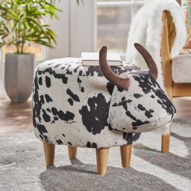 Black and White Velvet Cow-Shaped Ottoman, Cute Wood Foot Stool Shoes Changing Seat with Cushioned for Adult Living Room, Bedroom, Nursery Gameroom