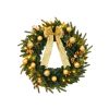 24in Pre-lit Battery Powered Christmas Wreath with Remote, Lighted Artificial Xmas Wreath with 50 Warm Lights and 120 PVC Tips and Ornaments