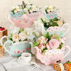 24 Pieces Tea Party Decorations Flower Boxes Spring Theme Princess Party Centerpiece Decorations 4 Style Cute Teapot Shape DIY Flower Box for Birthday