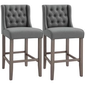 Set of 2 40Inch Button Tufted Bar stools High Counter Dining Height Chairs Grey