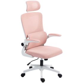 High Back Office Chair, Mesh Computer Desk Chair with Rotatable Headrest, Lumbar Back Support, Adjustable Height, Pink