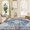 9x12 Area Rug, Vintage Machine Washable Rug, Non-Slip Floor Carpet for Living Room, Bedroom, Dining Room, Blue
