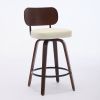 Swivel Bar Stools Set of 2, 26" Upholstered Faux Leather Counter Height Barstools with Walnut Back & Bentwood Legs