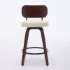 Swivel Bar Stools Set of 2, 26" Upholstered Faux Leather Counter Height Barstools with Walnut Back & Bentwood Legs