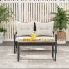 2 Pieces Patio PE Wicker Furniture Set with Acacia Wood Coffee Table