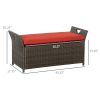 Outsunny Patio Wicker Storage Bench Red 27 Gallon Outdoor PE Rattan Furniture Large Capacity Footstool Rectangle Box