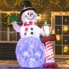 HOMCOM 8ft Christmas Inflatable Decoration, Snowman with North Pole Sign, Blow-Up Yard Decor with LED Rotating Lights