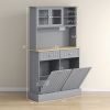 HOMCOM Kitchen Pantry Storage Cabinet with Charging Station, 2 Tilt Out Cabinets, Microwave Stand, Gray