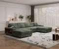 Convertible U-shaped Combination Sofa, Corduroy Fabric, Modern Comfortable Large Size 4 Seat Sofa, Living Room Double Lounge Chair ,Green