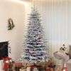 HOMCOM 7.5ft Snow Flocked Artificial Christmas Tree, Pre-Lit Christmas Tree with 500 LED Lights and 1264 Branch Tips, Green