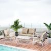 Outsunny Patio Conversational Bliss: 4-Piece Wicker Loveseat Set with Coffee Table, Beige | Intimate Outdoor Lounge.