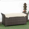 Outsunny Wicker Storage Bench Cream White Outdoor Patio PE Rattan Large Capacity