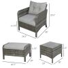 Outsunny 5-Piece Gray Rattan Wicker Lounge Chair Set Outdoor Patio Conversation with Cushions Chairs Ottomans & Glass Table