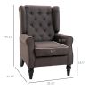 HOMCOM Dark Brown Button-Tufted Accent Chair with Round Armrests, Wood Legs for Living Room