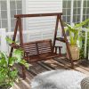 Outsunny Dual-Seater Garden Swing Bench with Frame & Auxiliary Tables, Weathered Look for Outdoor Areas|