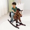 Qaba Rocking Horse Kids Plush Ride-On Toy Nursery Rhyme Music 18-36 Months Light Brown White Perfect Gift for Toddlers